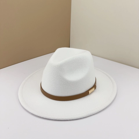 Vintage Fedora Hat Polyester Cotton Blend Metal Buckle Belt Band Elegant Wide Brim Jazz Panama Cap For Men Women
