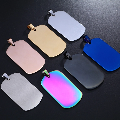 Blank Dog Tags 304 Stainless Steel Military Identity Pendant Mirror Polished Brushed Surface Pet ID Tag DIY Accessory