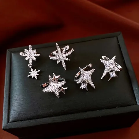 Star Zircon Tassel Ear Cuff Clip On Earrings For Women Exquisite Copper Jewelry Non Pierced Starry Elegant Accessories
