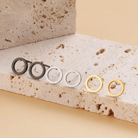 Minimalist Circle Hoop Ear Studs Stainless Steel Geometric Round Earrings For Men Women Unisex Hypoallergenic