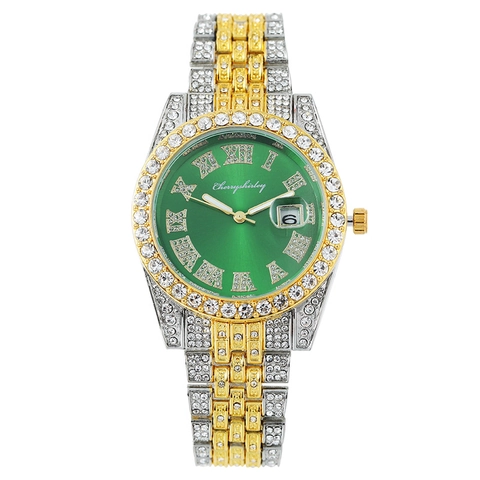 Luxuriöse Damen Quarzuhr Mit Römischen Ziffern Kalender Metallarmband Strass Besetzt Mode Elegante Analoge Armbanduhr Geschenk