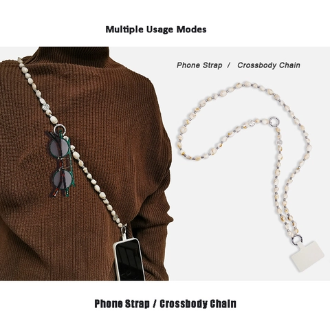 Cinturino Per Telefono Con Perline Di Marmo Acrilico Irregolari Boho Catena Tracolla Collo Vintage Etnico Accessorio