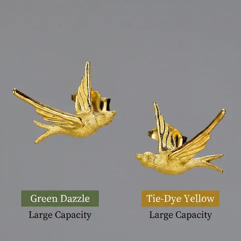 Handmade 925 Sterling Silver Swallow Bird Stud Earrings For Women Minimalist Matte Gold Silver Two Tone Animal Jewelry Gift