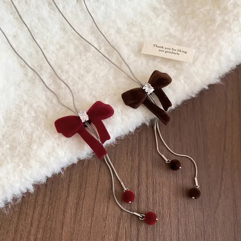 Collar Con Colgante De Lazo Flocado Retro Con Circón Cobre Cadena Larga Para Suéter Para Mujer Joyería Elegante