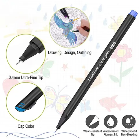 Feutres Colorés Corps Noir Pointe Fine Encre À Base D'eau Pour Journal Dessin Plastique Fournitures D'art Professionnelles