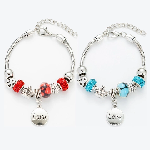 Bracciale Charm in Lega con Strass e Perline da Donna Pendente a Cuore Love Braccialetto a Catena a Serpente Regalo di San Valentino