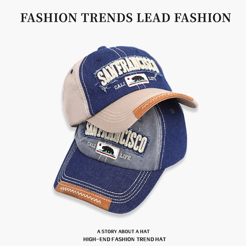 Vintage Honkbalpet Denim Katoen Verstelbaar Borduurwerk San Francisco Buiten Zonnehoed Voor Heren Dames Streetwear Stijl