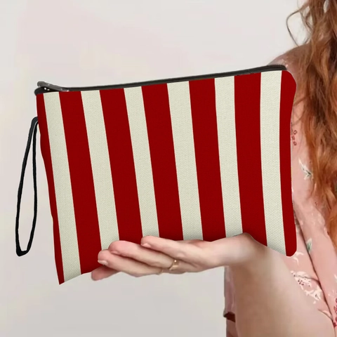 Beauty Case Trucco Stampa Cuore Lettera San Valentino Lino Fine Cerniera Borsa Da Toeletta Con Cinturino Da Polso
