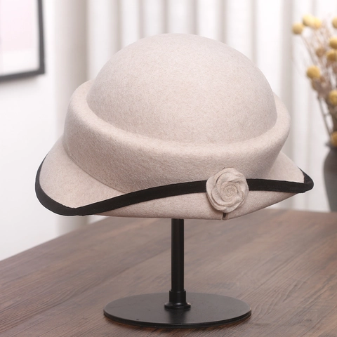 Sombrero Cloche De Fieltro De Lana Vintage Francés Elegante Decoración De Flor De Rosa Sombrero De Invierno Para Mujer