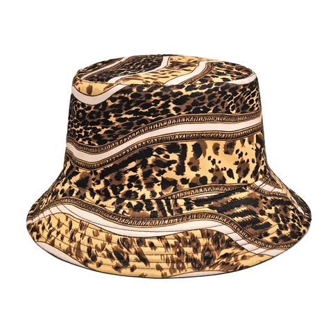 Bucket Hat Wendbar Leopard Print Polyester Sonnenschutz Atmungsaktiv Strand Sommer Vintage Retro Damen