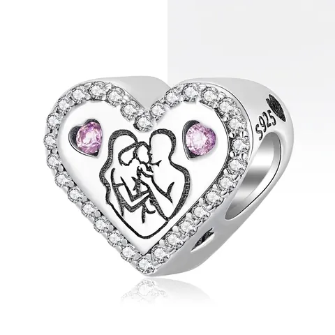 Herzanhänger Perle 925 Sterlingsilber Rosa Klarer Zirkonia Familienporträt Bedeutungsvoller Schmuck Für Armbänder Halsketten