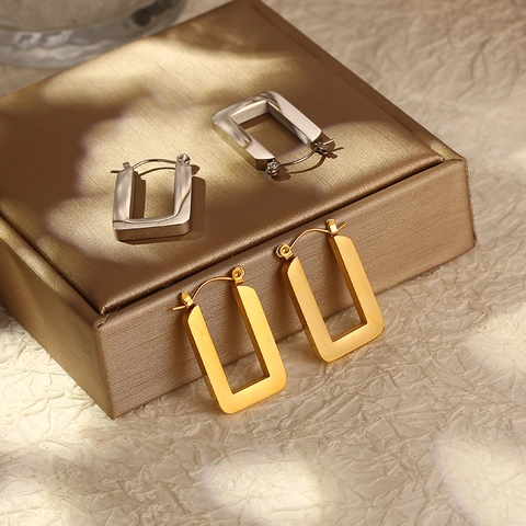 Vintage Orecchini a Cerchio Rettangolari in Acciaio Inossidabile per Donna Geometrici Oro Colore Acciaio Minimalista Gioielli Regalo