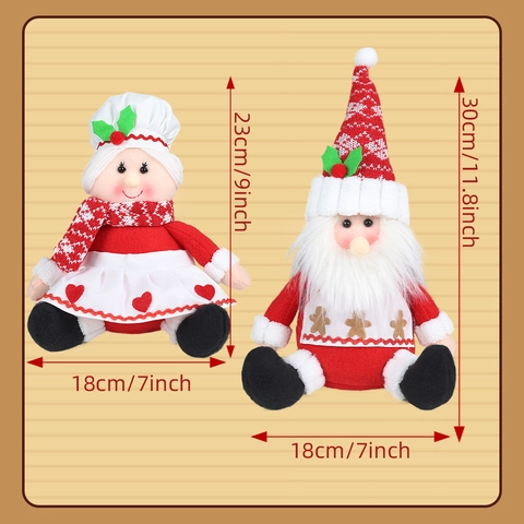 Père Noël Mère Noël Poupées En Peluche Tricotées Ornements Assis Décoration De Table Maison Fêtes Cadeaux