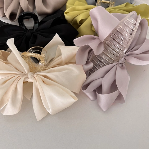Large Satin Bow Hair Claw Clip French Style Satin Texture Ribbon Elegant Ponytail Hair Accessory For Women