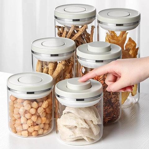 Luchtdichte Voorraadpot Van Borosilicaatglas Drukdeksel Keuken Organisatie Container Met Schaalverdeling