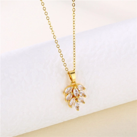 Collana Con Pendente A Foglia In Acciaio Inossidabile Con Zircone Marquise Cristallo Placcato Oro Gioielli Per Donna
