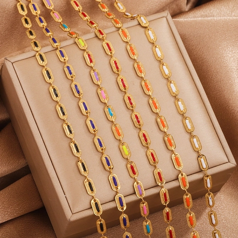 Colorful Enamel Stainless Steel Cuban Link Chain DIY Jewelry Making Multi Color Loose Necklace Link Accessories
