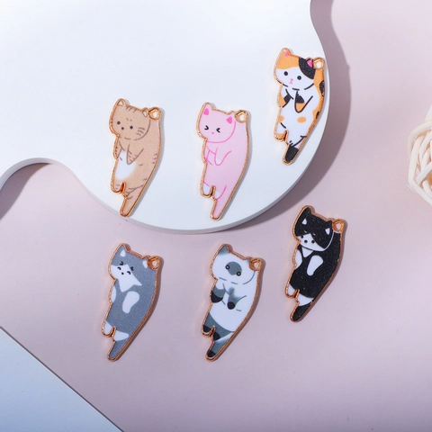 Cartoon Cat Animal Enamel Alloy Charms Pendants DIY Jewelry Accessories For Earrings Necklace Bracelet Crafting