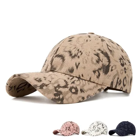 Casquette De Baseball Imprimé Léopard Polyester Visière Courbée Boucle Métallique Réglable Mode Protection Solaire Extérieur