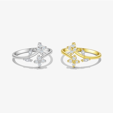 Anello Aperto in Argento Sterling 925 a Forma di Fiore Stile Coreano Strass Intarsiato Regolabile Elegante Anello da Donna