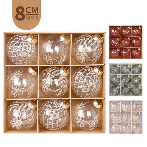 Christmas Ball Ornaments Transparent PET Plastic Glitter Painted Holiday Tree Hanging Decorations Elegant Party Decor