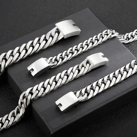 Cuban Link Armband 316L Roestvrij Staal Zwaar Industrieel Punk Hip Hop Street Style Sieraden Voor Mannen Gepolijst Mat