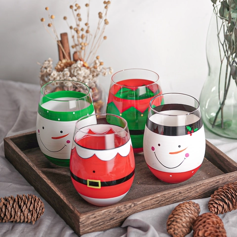 Kerst Handgeschilderde Glazen Wijn Bier Bekers Kerstman Sneeuwpop Elf Thema Feestelijke Vakantie Drinkware Nieuwjaar Cadeau