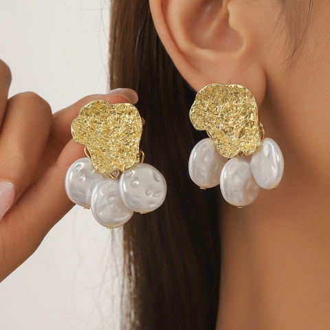 Natural Shell Artificial Pearl Drop Earrings Gold Alloy Handmade Bohemian Beach Ocean Style Jewelry For Women