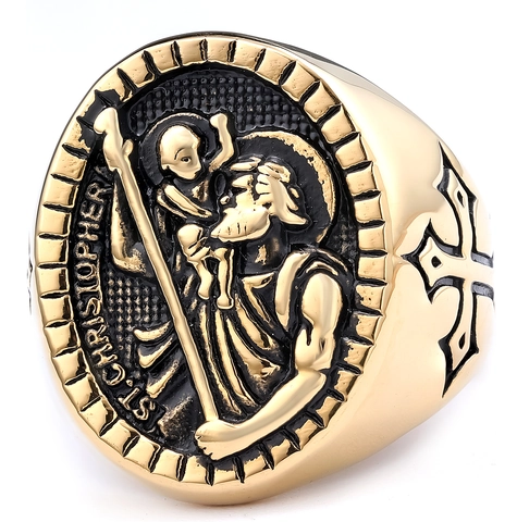 Anello Di Rilievo Religioso Vintage San Cristoforo Gesù Acciaio Inossidabile Croce Sigillo Retrò Gioielli Uomo Unisex