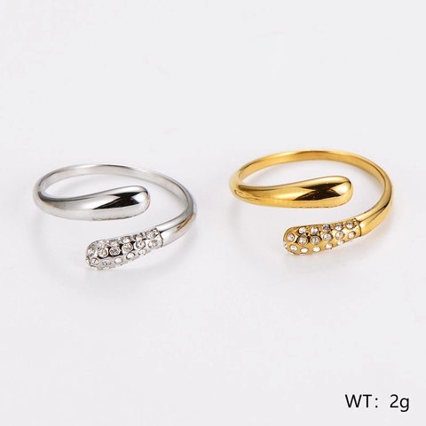 Anello Aperto In Acciaio Inossidabile Per Donna Anello Regolabile Hug Con Forma Di Goccia D'acqua Zircone Gioielli Semplici