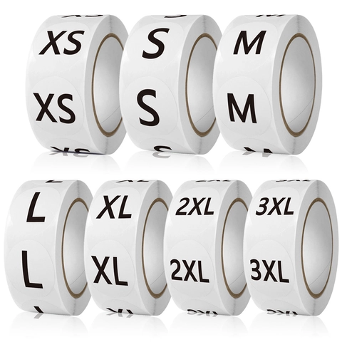 Pegatinas Redondas De Talla De Ropa Etiquetas Adhesivas En Rollo Para Prendas Fondo Blanco Texto Negro