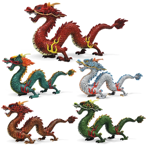 Realistic Chinese Dragon Animal Model Solid Plastic Mythical Beast Figure Five Claws Auspicious Ornament Collection
