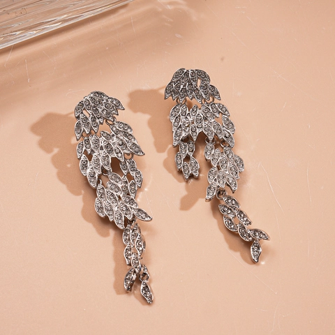 Orecchini Pendenti In Lega Con Strass Foglia Con Perno In Argento Sterling 925 Nappa Lunga Vintage Matrimonio Lusso