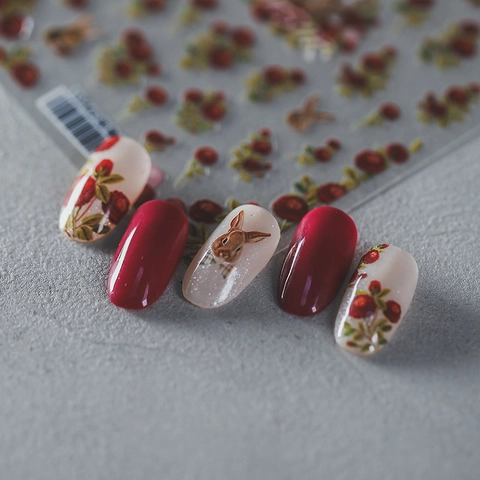 Adesivi Per Unghie Autoadesivi Vintage Rosa Rossa Floreale Coniglio Motivi Manicure Decorazione Stile Retrò