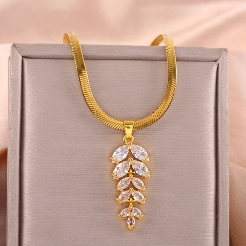 Tarwe Aar Hanger Ketting Verguld Koper Zirkoon Slangenketting Elegante Mode Sieraden Cadeau Voor Vrouwen