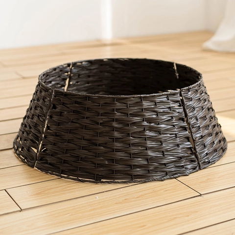 Woven Christmas Tree Collar Faux Rattan Tree Skirt Ring Plastic Circular Base Cover Holiday Home Decor Vintage Style