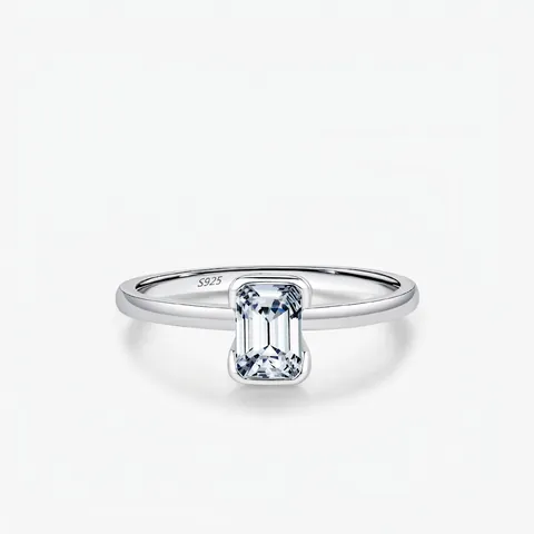 Sparkling Emerald Cut Moissanite Ring 925 Sterling Silver Bezel Setting Elegant Fashion Jewelry For Women Gift