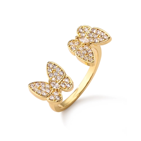 Anello Aperto a Farfalla in Ottone Placcato Oro 18K per Donna Elegante Anello da Dito Regolabile in Zirconia Micro Pavè Gioielli di Moda Regalo
