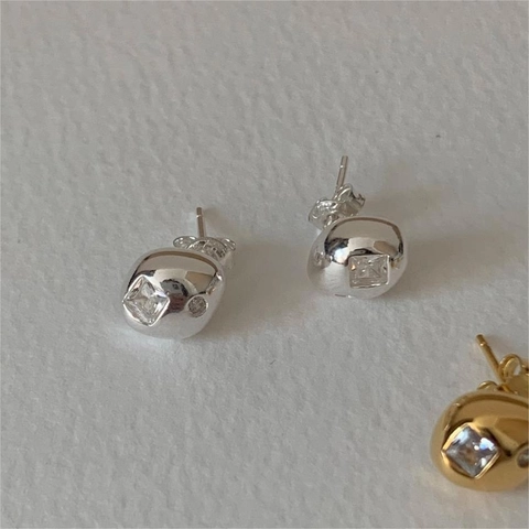 925 Sterling Silber Ohrstecker Unregelmäßige Kieselform Geometrisch Zirkon Minimalistischer Schmuck Für Damen