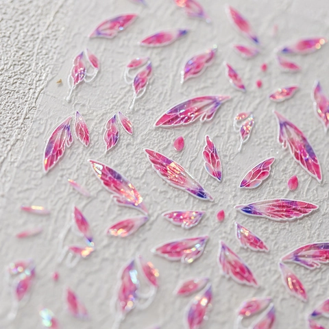 Nail Art Stickers 3D Embossed Decals Pink Purple Gradient Butterfly Wings Petals Laser Adhesive DIY Manicure Decor