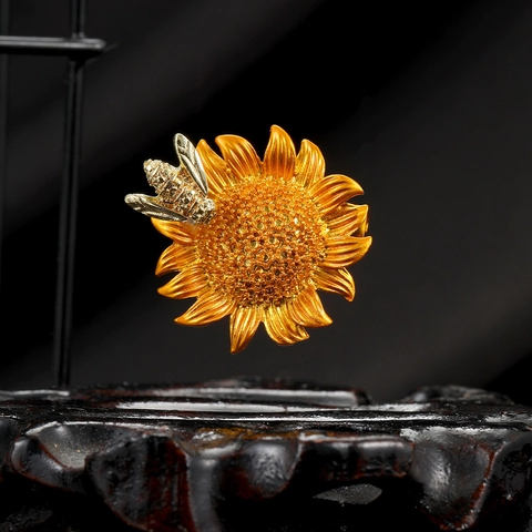 Spilla Pastorale in Lega di Zinco a Forma di Girasole e Ape con Strass Smalto Laccato al Forno Spilla per Risvolto Gioielli Donna