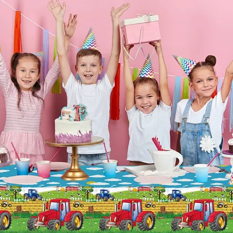 Mantel De Fiesta Temático De Tractor Agrícola Desechable De Plástico Rectángulo Dibujos Animados Cumpleaños