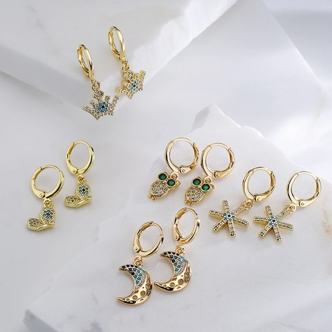 Kupfer Hängerohrringe 18K Vergoldet Zirkon Schmetterling Mond Geometrischer Charm Modeschmuck Für Frauen
