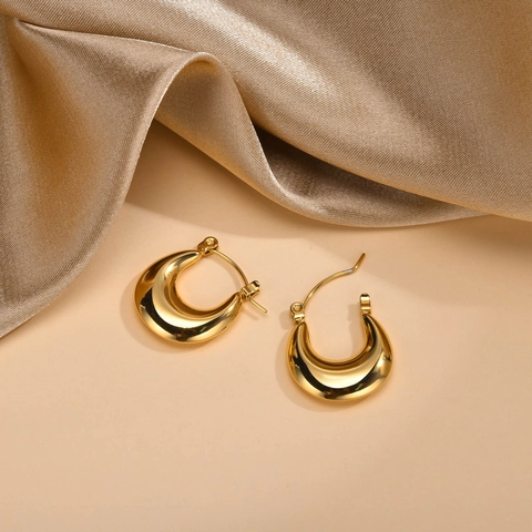 Geometric Hoop Earrings For Women Stainless Steel IP Gold Plated Minimalist Bamboo Croissant Design Jewelry Accessories