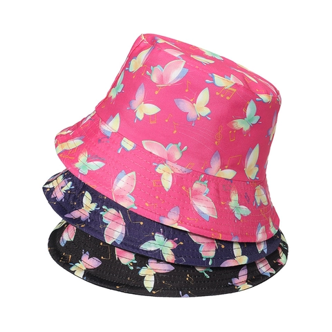 Damen Fischerhut Polyester Schmetterling Musiknote Ananas Druck Sonnenschutz Sommer Reise Freizeit Outdoor