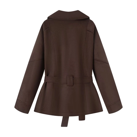 Gabardina de Gamuza Ajustada para Mujer Con Cinturón Casual Cuello de Solapa Manga Larga Abotonadura Sencilla Color Sólido