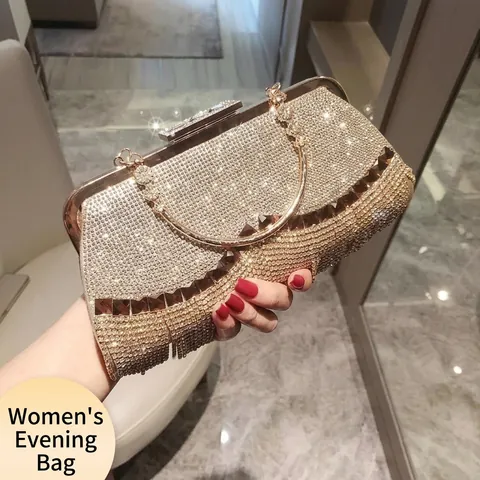 Borsa Da Sera Di Lusso Con Strass E Raso Nappina Elegante Motivo A Onde Borsa A Mano Rigida Per Matrimonio Festa Banchetto