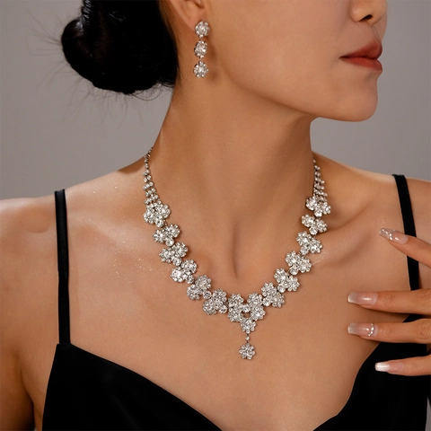 Sonnenblumen Halskette Und Ohrringe Kupfer Legierung Strass Kristall Luxus Vintage Stil Schmuck Für Damen