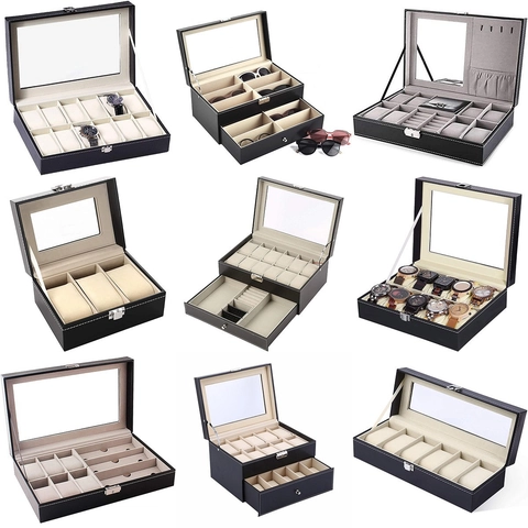 Uhrenbox Schmuck Display Box PU Leder Transparentes Fenster Metallschloss Aufbewahrung Elegante Geschenkbox