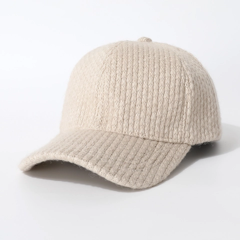 Women Warm Knitted Baseball Cap Winter Plush Textured Curved Brim Adjustable Solid Color Casual Fashion Outdoor Sun Hat